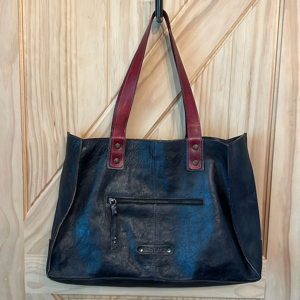 Bed Stu Large Black Leather Shoulder Bag Tote